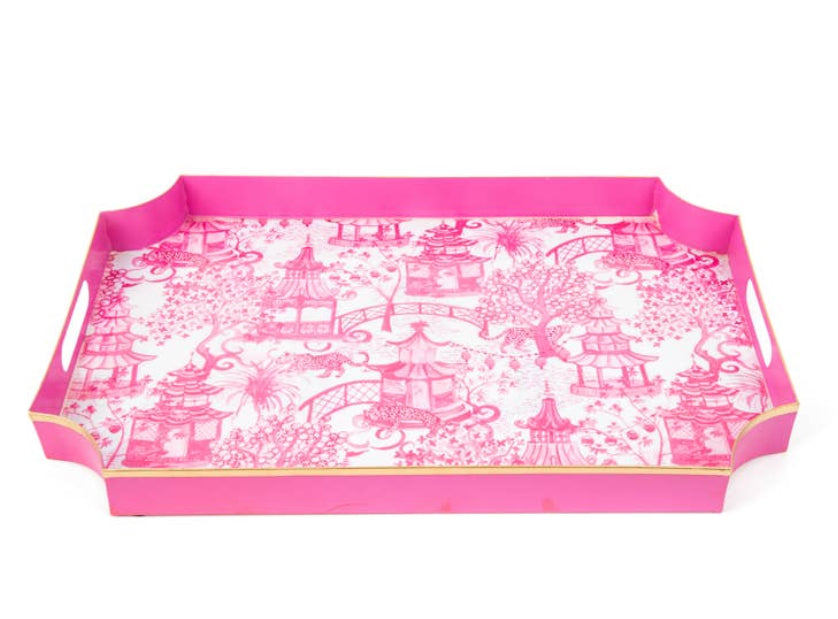 Garden Party Enameled Tray in Pink